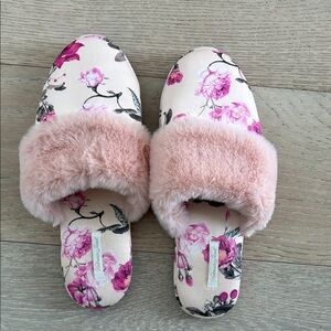 Victoria's Secret Pink Floral Fur Slippers